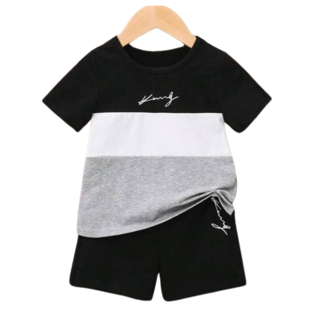 BLACK PANEL SHORT SET